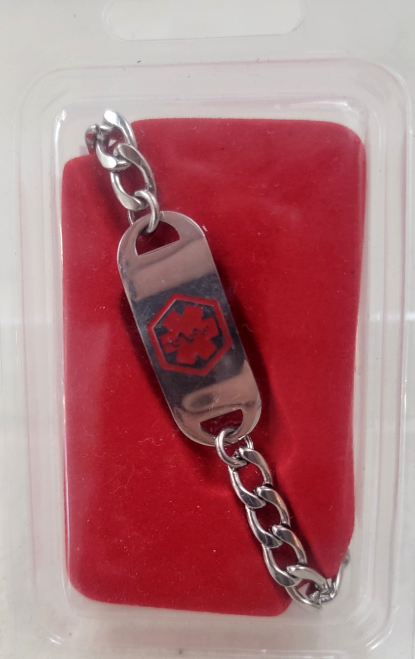 Medline Medical Alert Bracelet Heart Patient Stainless Steel 7.5" New